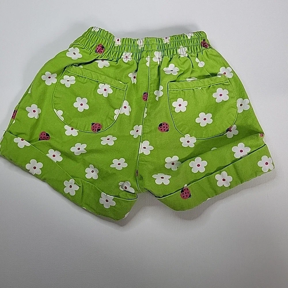 Y2K GYMBOREE Ladybug Pull-On Shorts‎ Pink Green Size 18-24mo